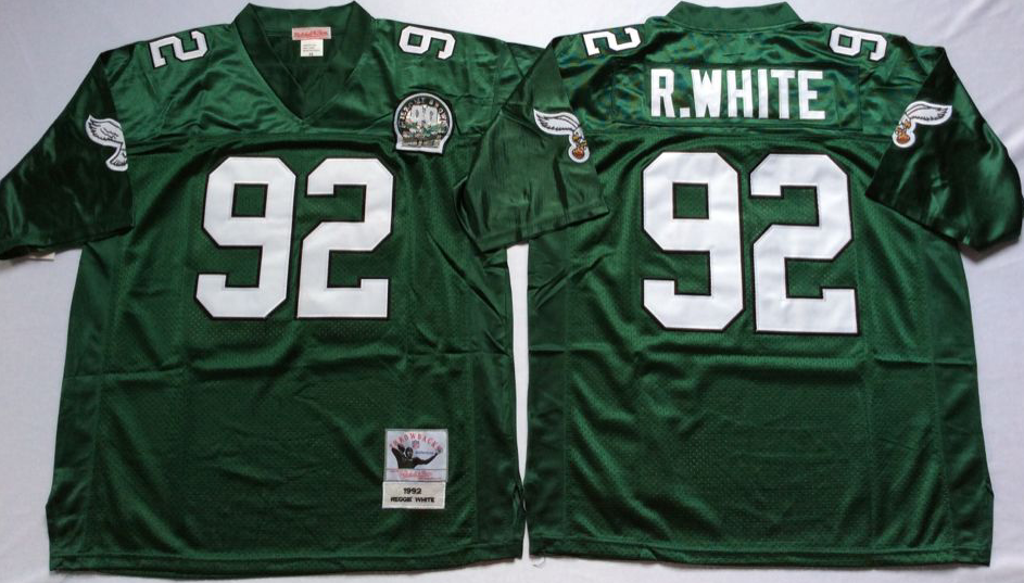 Men Philadelphia Eagles 92 R White green Mitchell Ness jerseys